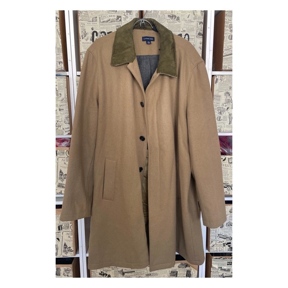Men’s Lands End Tan Full Length Relaxed 90s Fit Wool Lined Winter Coat - Picture 1 of 16